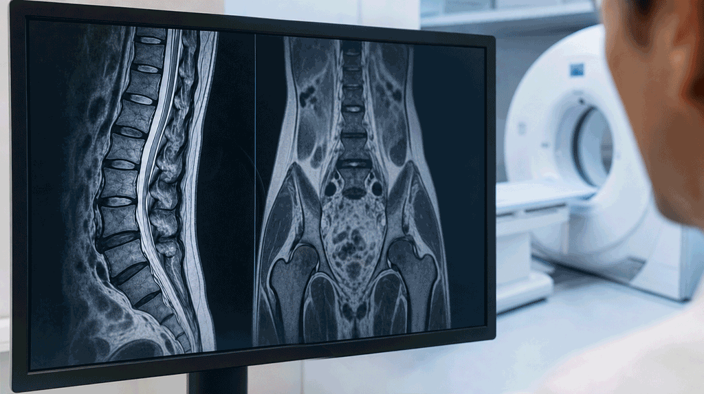 MRI 만으로는 모든 통증의 원인을 다 알 수 없음을 표현하는 이미지