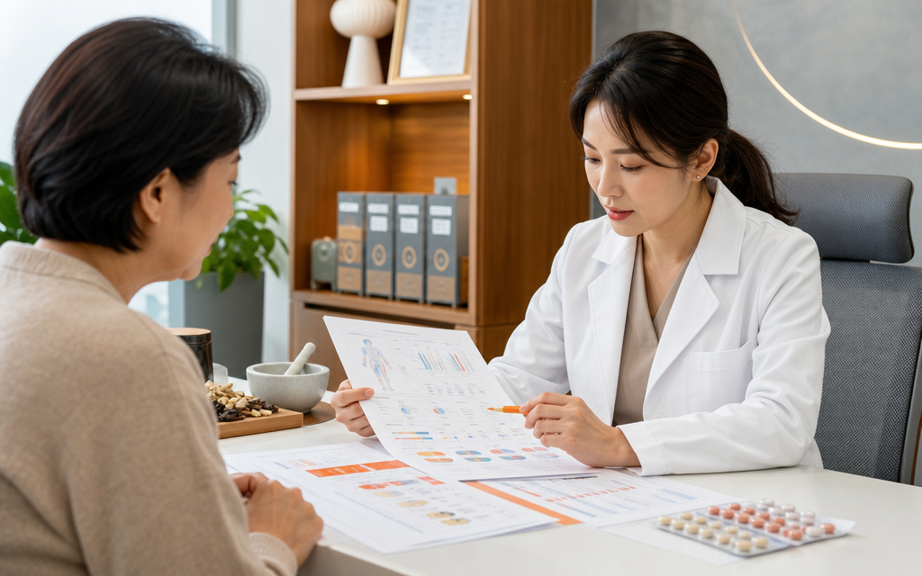 환자가 준비한 검진결과, 복용약 리스트 등을 살펴보며 한의 치료를 고려하고 있는 한의사