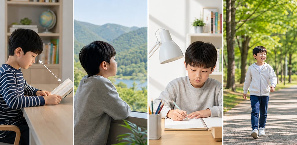 눈 피로를 낮추는 방법을 시각화 한 이미지