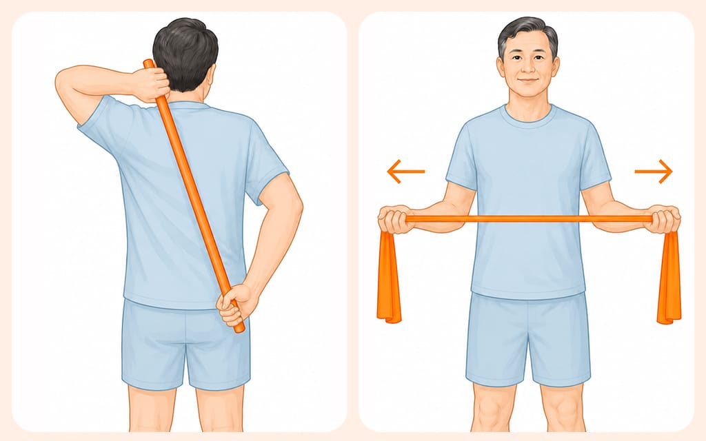 오십견과 회전근개 파열의 재활 방식을 비교하는 이미지