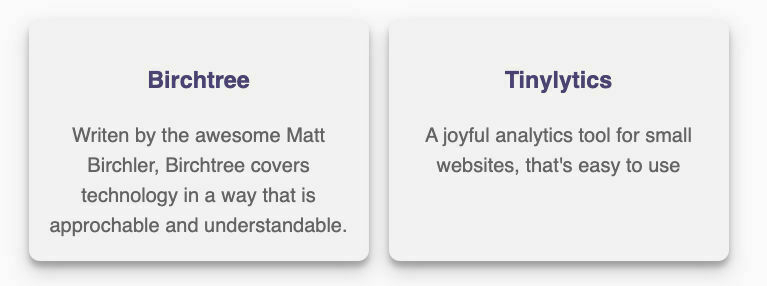 My blogroll design, it's just two squares with a random blog I like in one, and a product I like in another