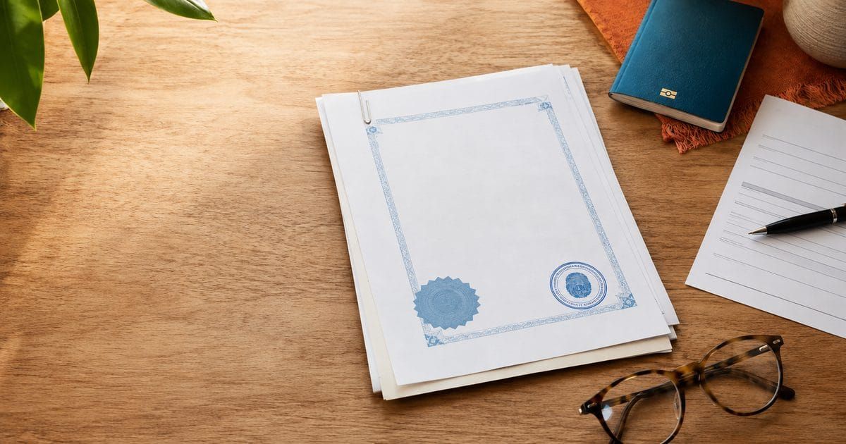 Apostille certificate attached to visa documents for a Spain application.
