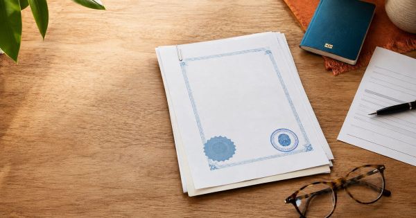 Apostille certificate attached to visa documents for a Spain application.