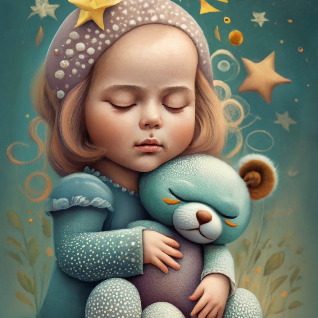 Mädchen sanft beim Mittagsschlaf, liebevoll umarmt sie ihren kuscheligen Teddybären