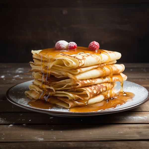 Pfannkuchen mit Ahornsirup und Himbeeren 