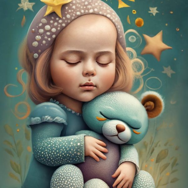 Mädchen sanft beim Mittagsschlaf, liebevoll umarmt sie ihren kuscheligen Teddybären