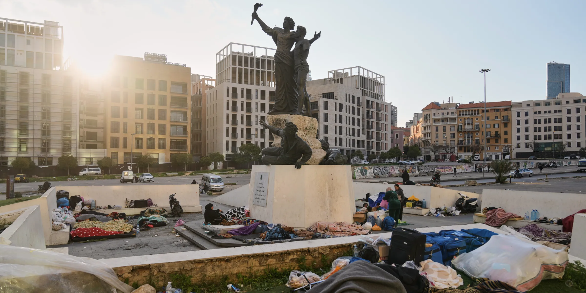 Displaced people sleep in downtown Beirut. Credit: The Intercept