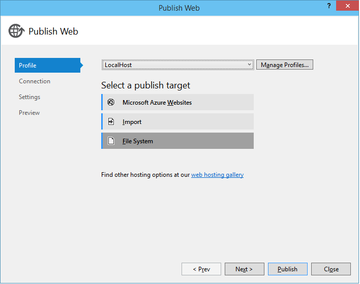 create publish profile