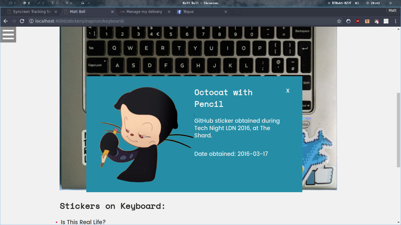A screenshot of the stickerdex detail page
