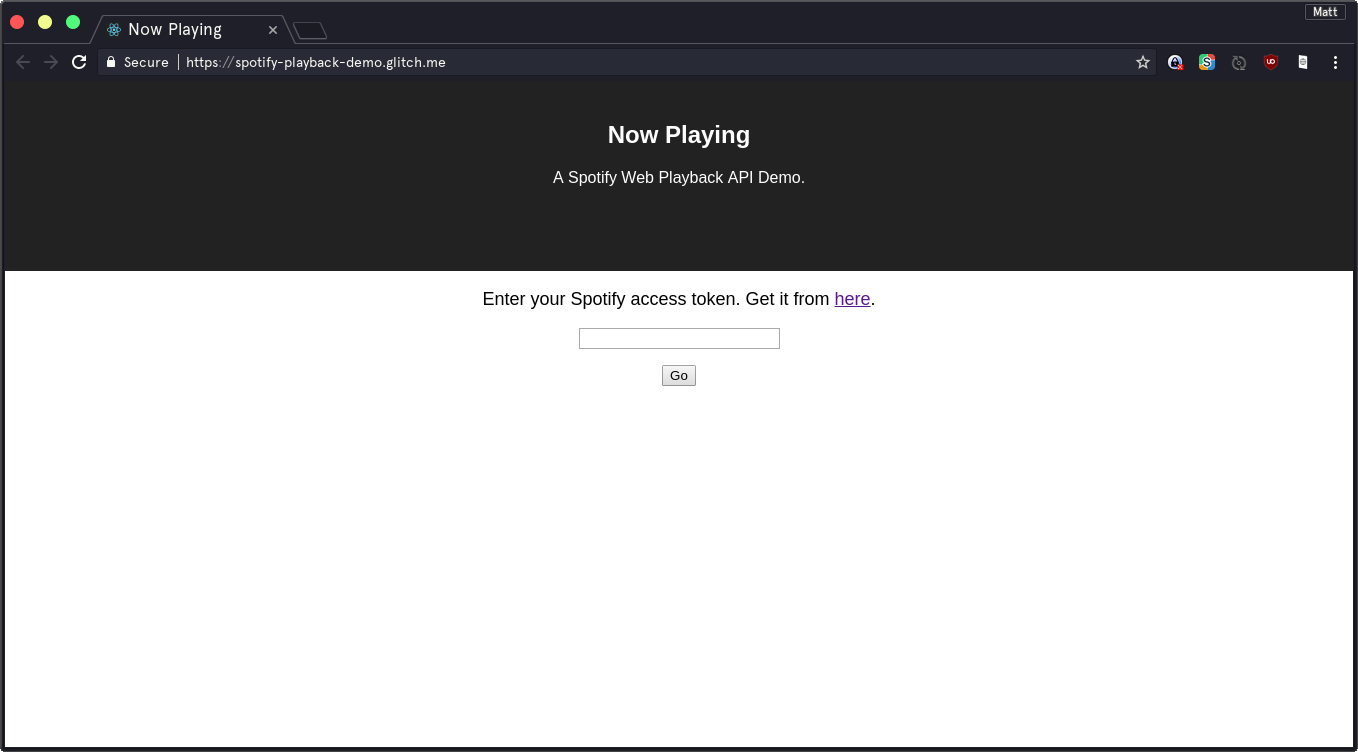 The login form, showing the text input and a button to log in.