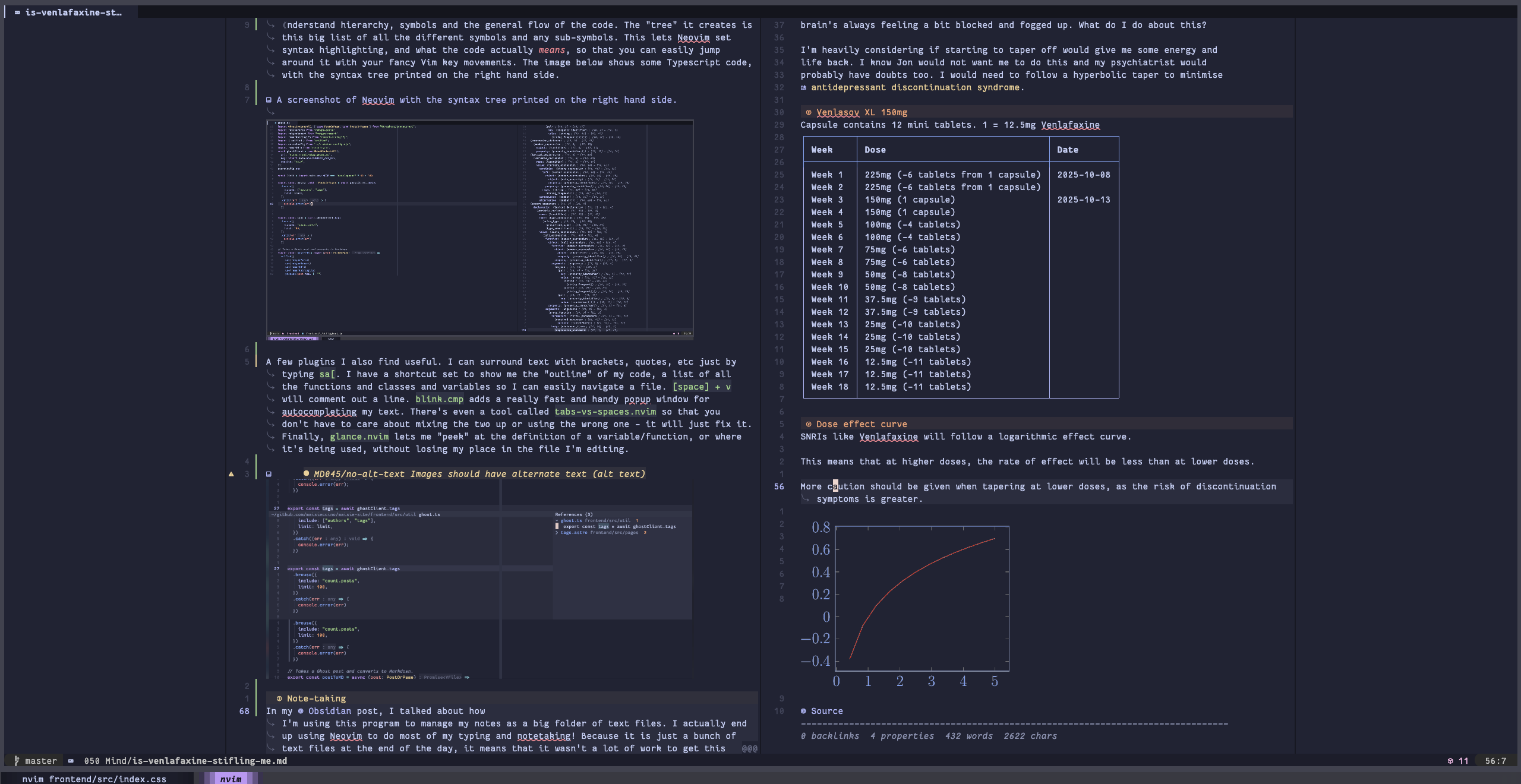 Editing notes (and this blog post!) in Neovim.