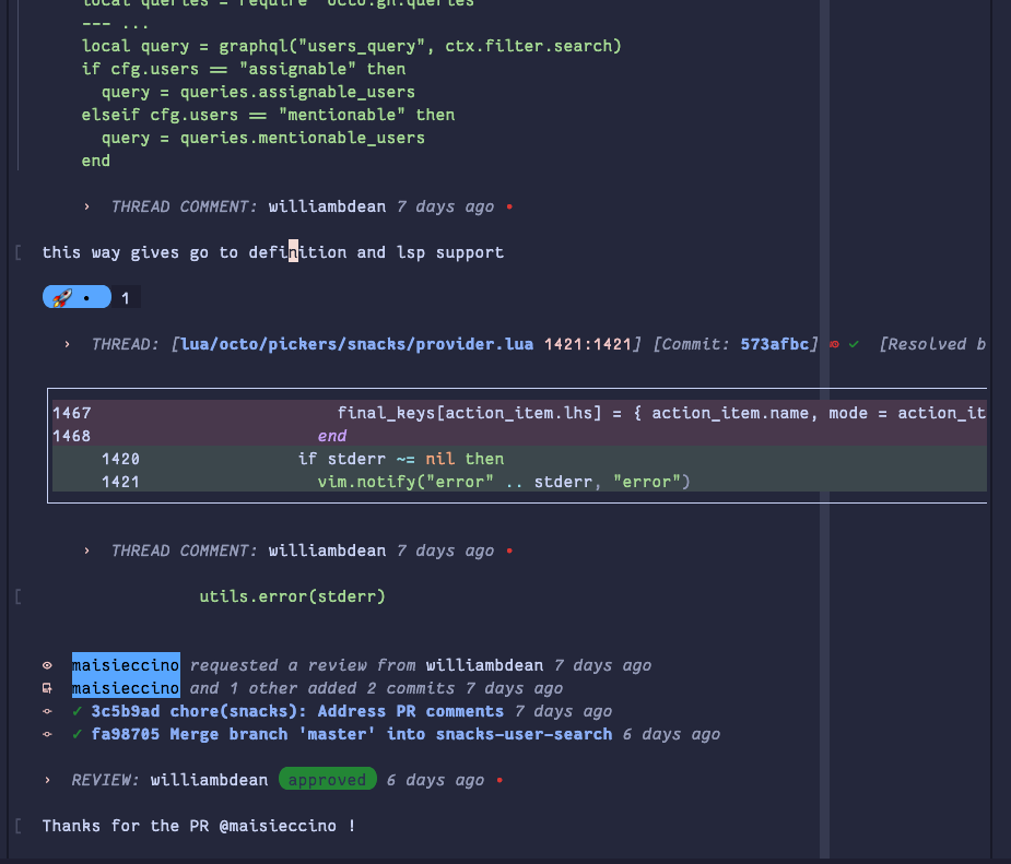A PR conversation in Octo.