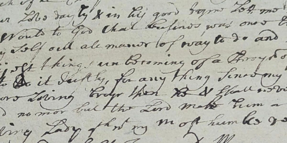 A clip from a letter written in the 18th Century in a looping italic hand, its content hard to read