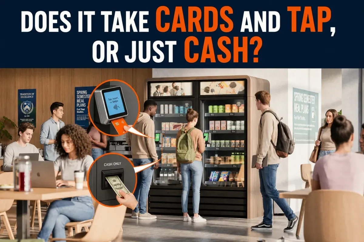 Does the vending machine take cards and tap, or just cash?