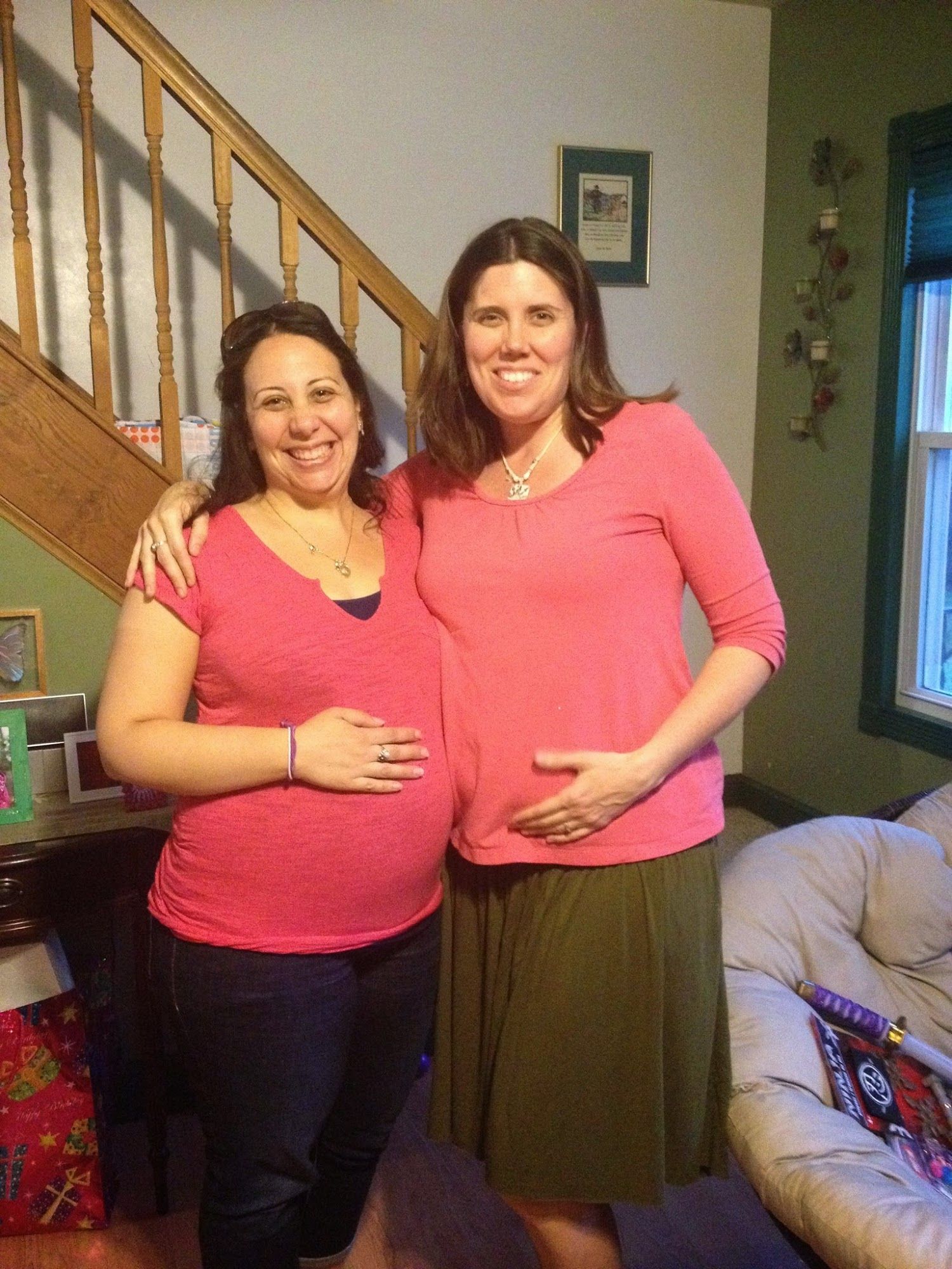 My Best friend and I pregnant with our fourth babies.I'm about 12 weeks pregnant and I think she is about 20 weeks pregnant.She's having a boy an I am having a girl!
