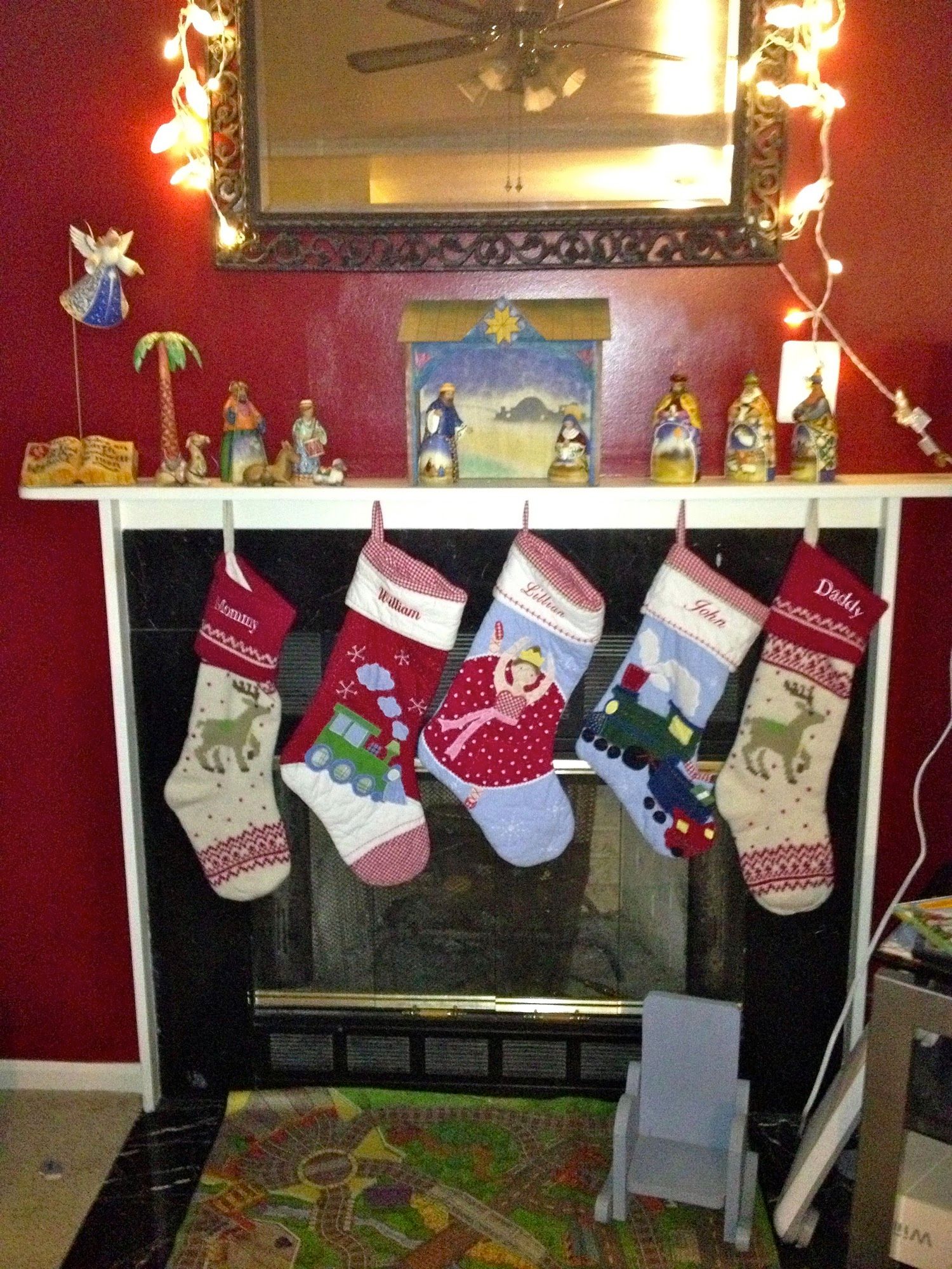 My favorite Christmas decorations: Stockings and a Jim Shore Nativity set