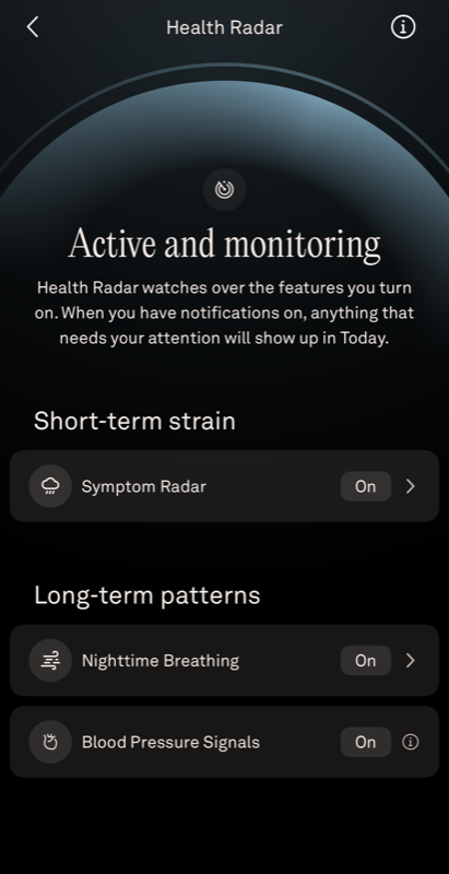 Oura Health Radar: Symptom Radar, Nighttime Breathing a Blood Pressure Signals