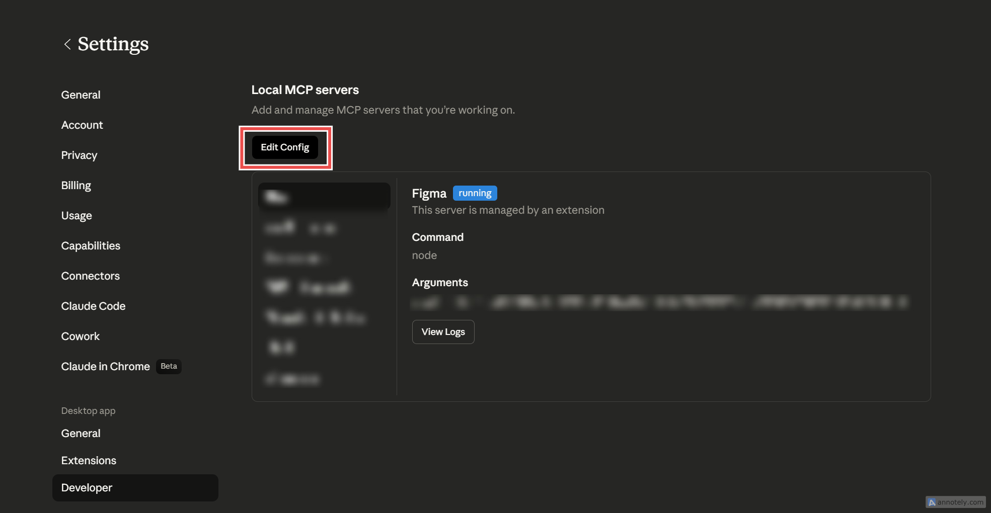 Claude Desktop - Configuración Developers