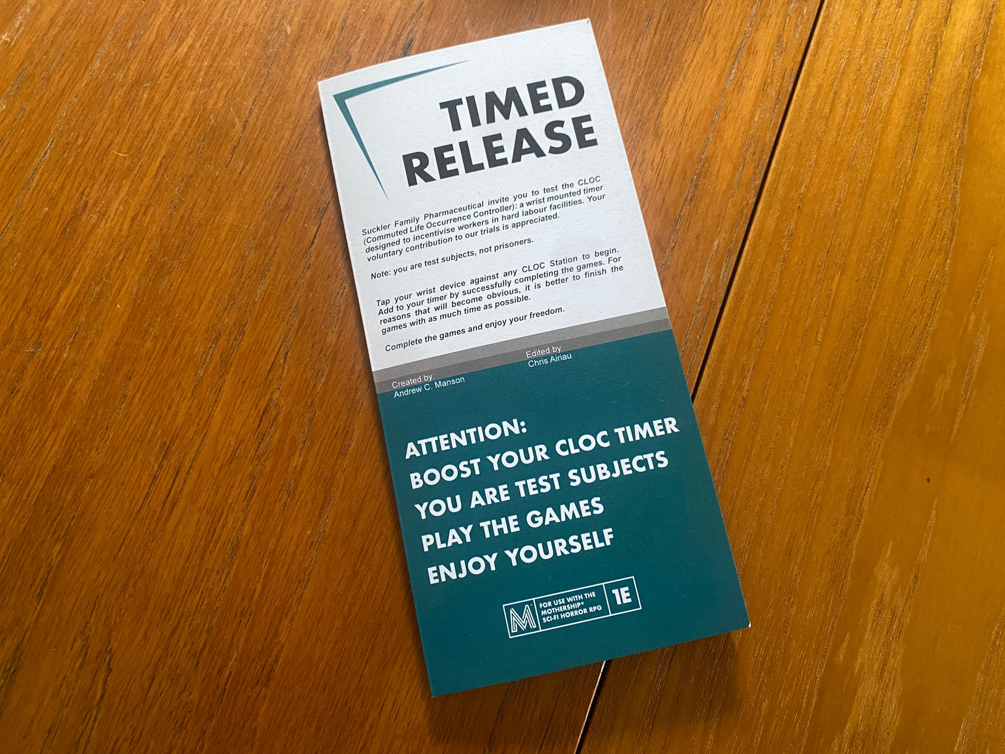 Fold tri-fold pamphlet module, Timed Release