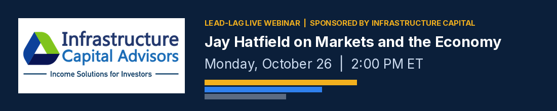 Lead-Lag Live webinar sponsored by Infrastructure Capital Advisors: Jay Hatfield on Markets and the Economy, Monday, October 26, 2:00 PM ET