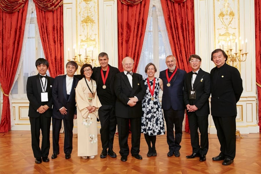 Foto do Premio Pritzker 2017: Ryue Nishizawa, Tadao Ando, Kazuyo Sejima, Rafael Aranda, Glenn Murcutt, Carme Pigem, Ramon Vilalta, Toyo Ito, Shigeru Ban.