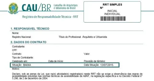 Foto da Registro de Responsabilidade Técnica (RRT)