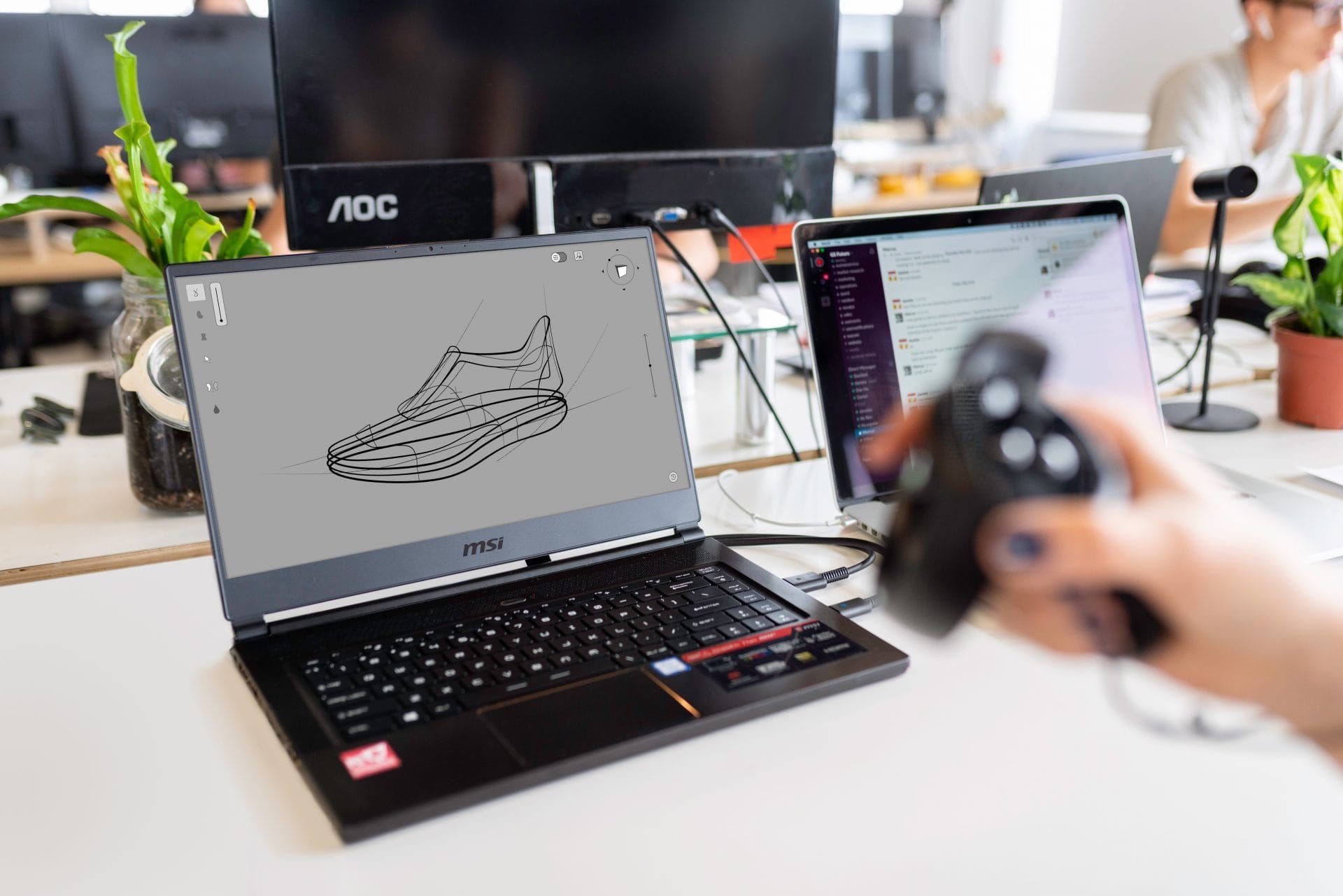 Female design engineer tests virtual reality software for virtual fashion