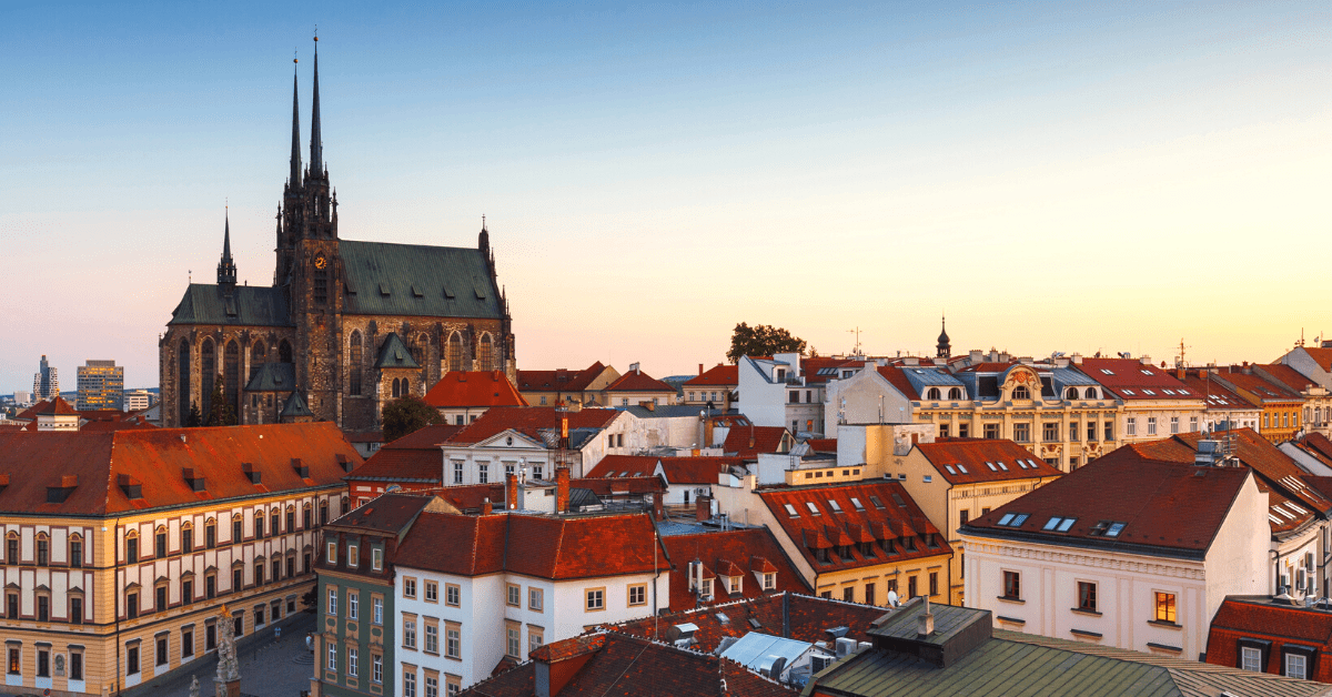 Brno innovation hub city center with castle at sunset