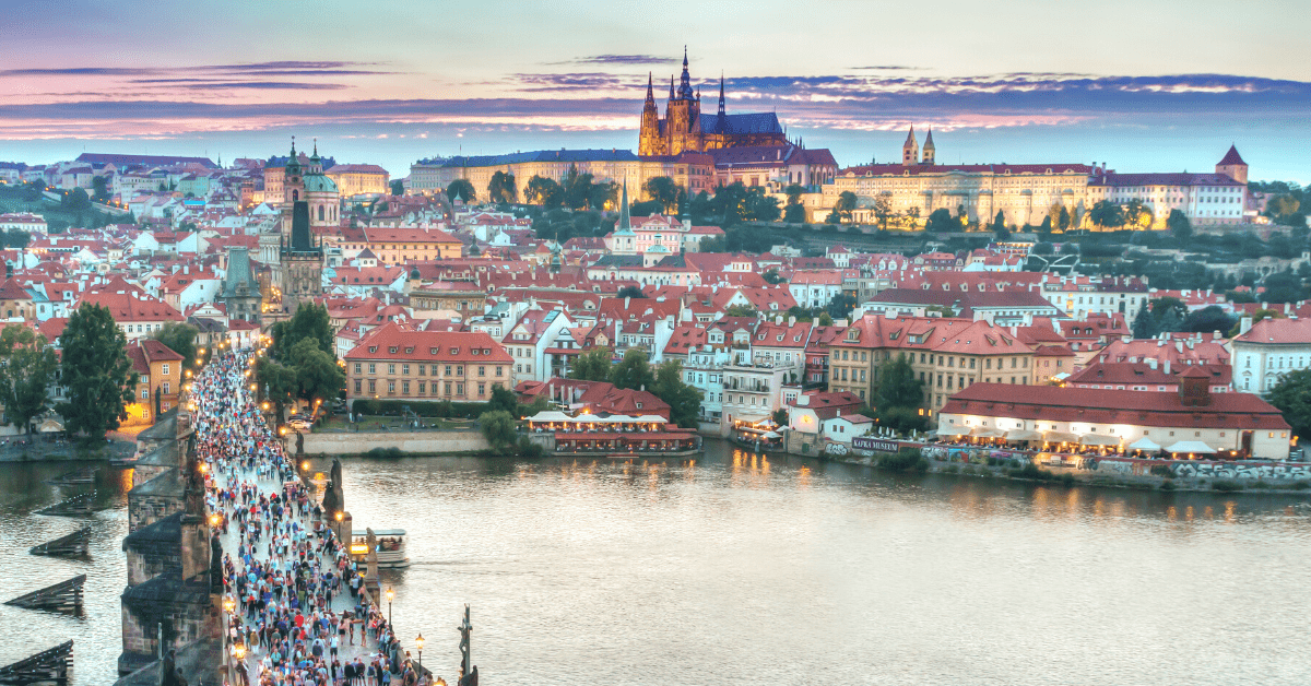 prague startups ecosystem city view at prague castle and charles bridge