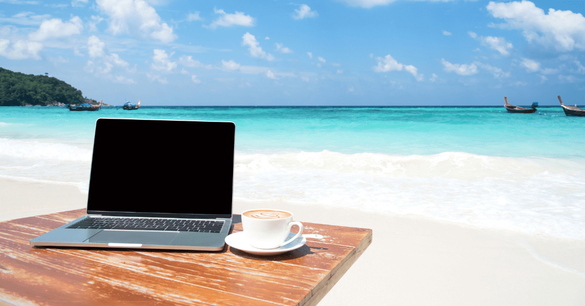 laptop at the beach
