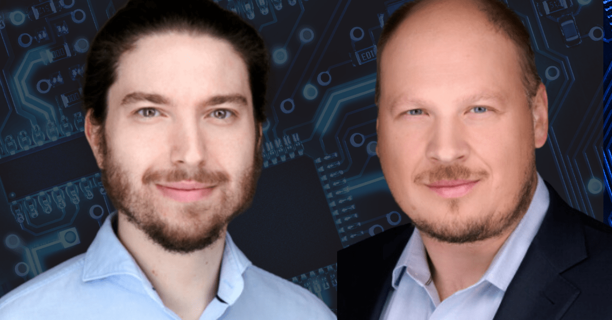 Two men on a dark background, (left to right) Pliant CTO Dimitar Blagoev and CEO Vess Bakalov