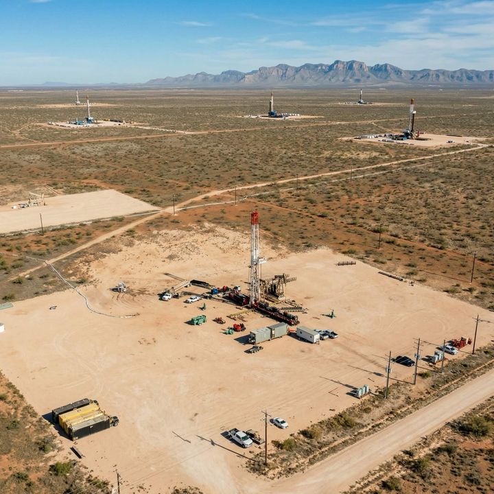 Massive frac completion operation at night — pump trucks, frac iron manifold, workers in PPE, Appalachian completion site