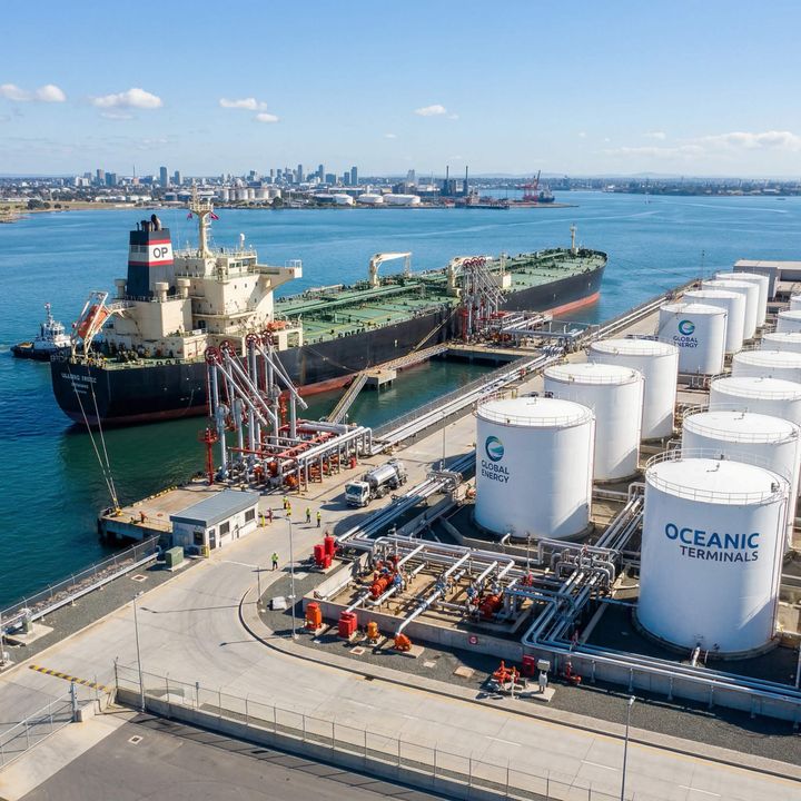 Crude oil tanker loading at export terminal — geopolitical supply disruption