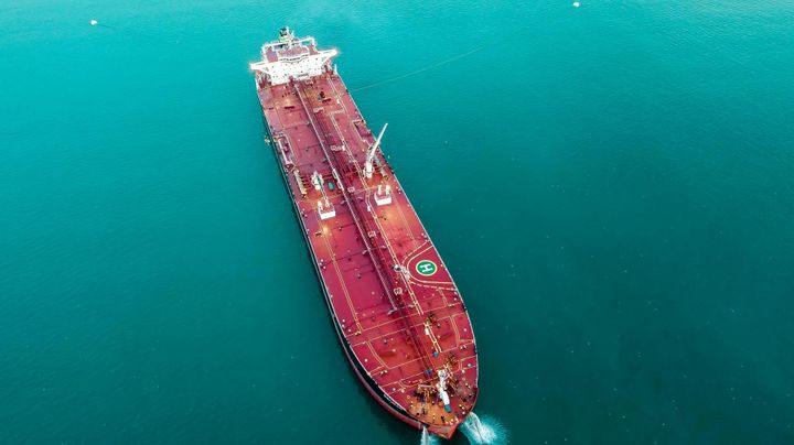 Aerial view of an oil tanker at sea — crude oil shipping disruption