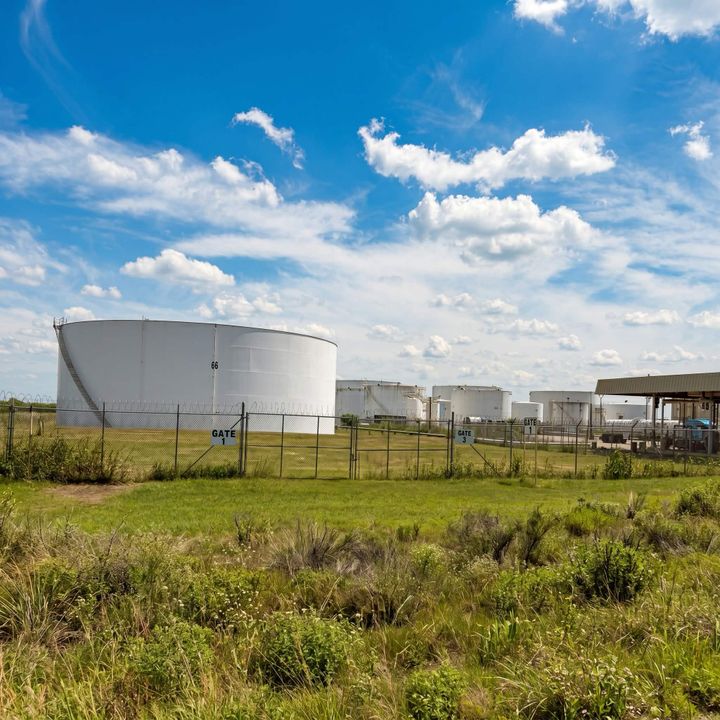 Crude oil storage terminal with large numbered tanks