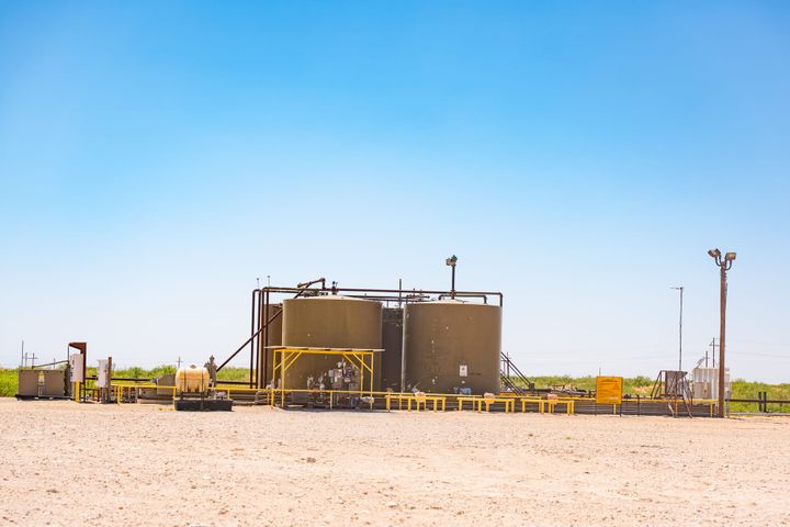 Production tank battery on Permian caliche pad