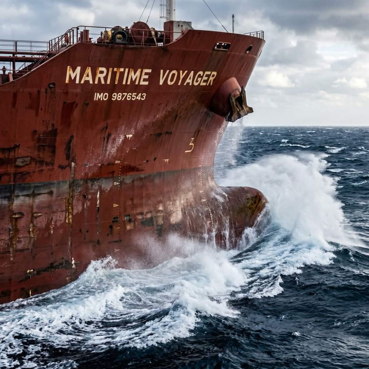 Oil tanker at sea amid rough conditions