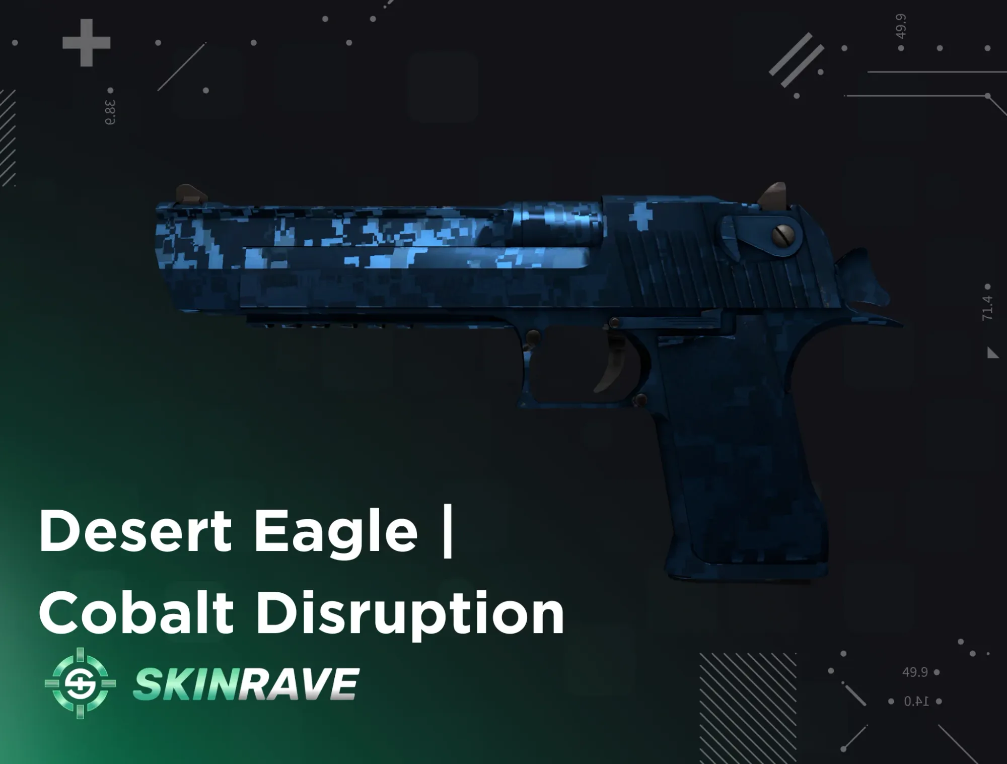 Desert Eagle Cobalt Disruption skin in CS2 – sleek dark blue digital camo finish for a tactical blue pistol look.