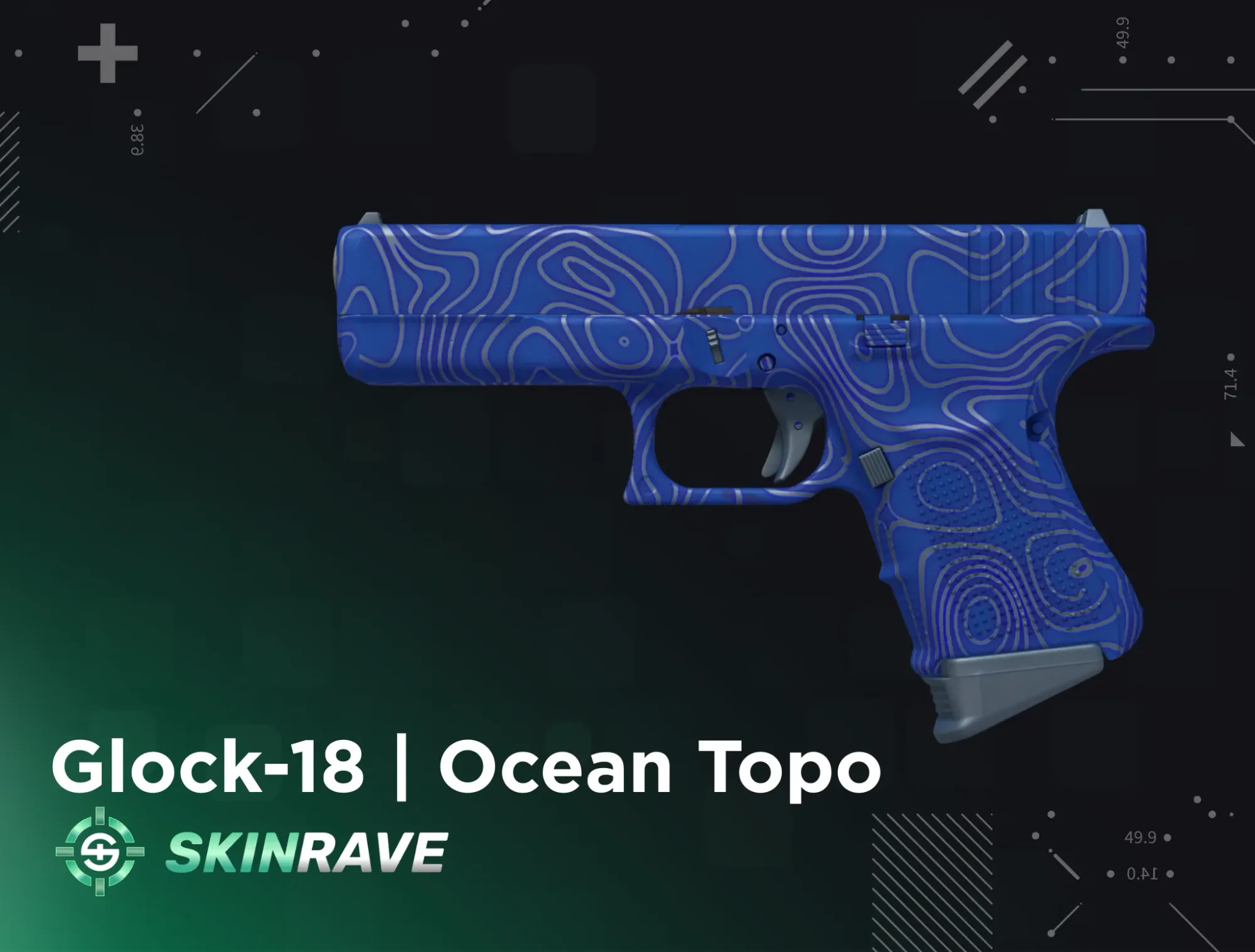 Glock-18 Ocean Topo skin in CS2 – modern blue pistol with topographic wave pattern, perfect for a blue-themed loadout.