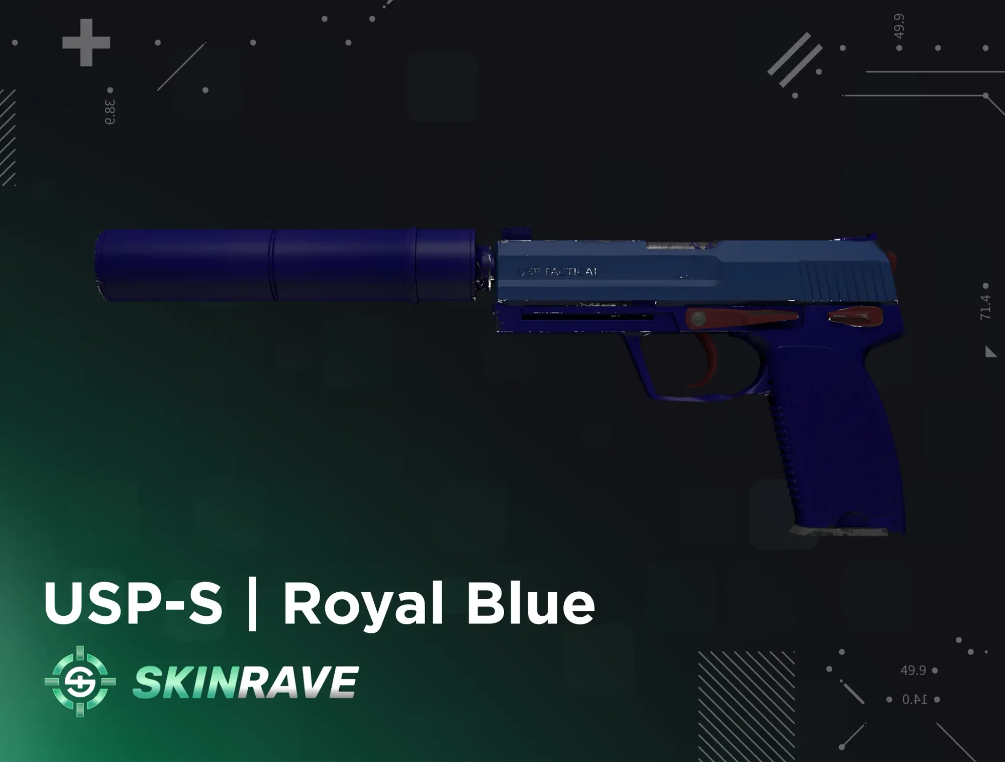 USP-S Royal Blue skin in CS2 – dark blue pistol with red accents, clean and minimal for a refined blue loadout.