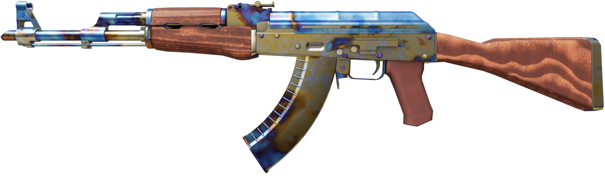 AK-47 Case Hardened Pattern 661 Blue Gem with full blue top and golden scar near rear sight, iconic Tier 0 skin in CS2.