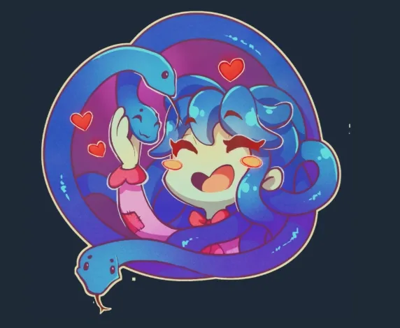 Alt text: Baby Medusa anime sticker in CS2 featuring an adorable chibi girl with tiny snake hair, reimagining the AWP Medusa skin, perfect for dark crafts on skins like AK-47 Slate or AWP Medusa.