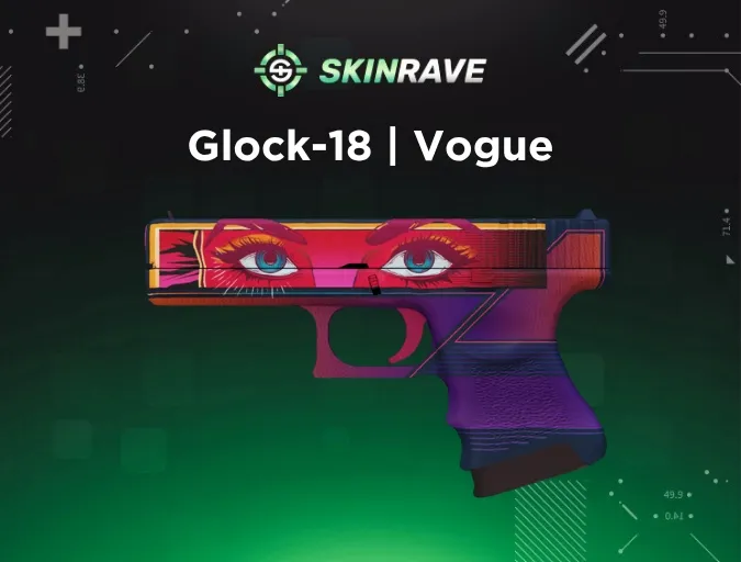 Glock-18 Vogue CS2 skin with oversized manga-style eyes in vivid turquoise, pop art inspiration, and anime fan art-style coloring.