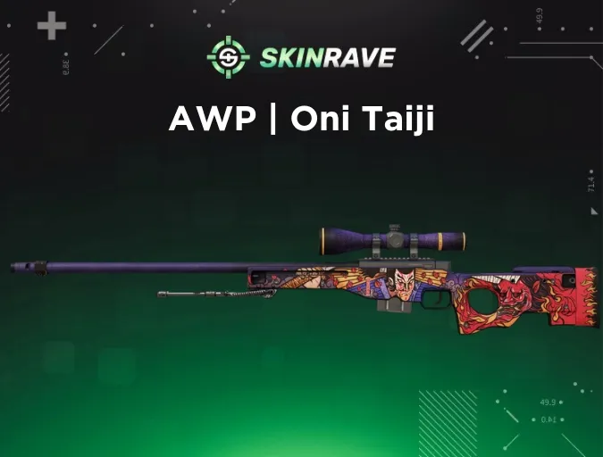 CS2 AWP Oni Taiji anime skin depicting a samurai battling a red demon (Oni), in red, gold, and black tones inspired by Japanese mythology.