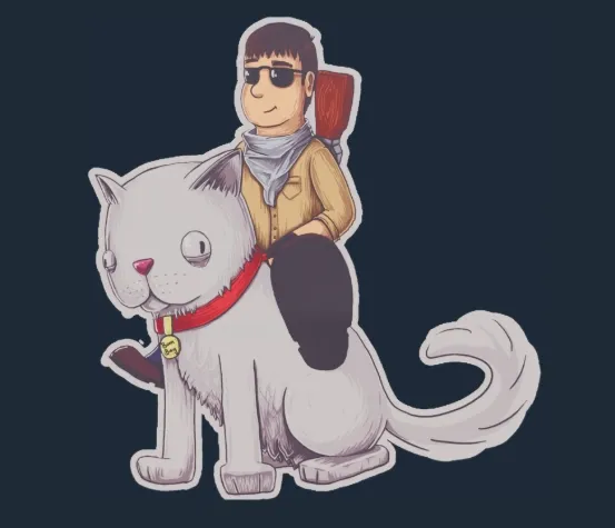 T On Cat anime-style sticker in CS2 showing a terrorist agent with glasses and an AK-47 riding a giant white cat with playful eyes, adding humor and personality to weapon skins.