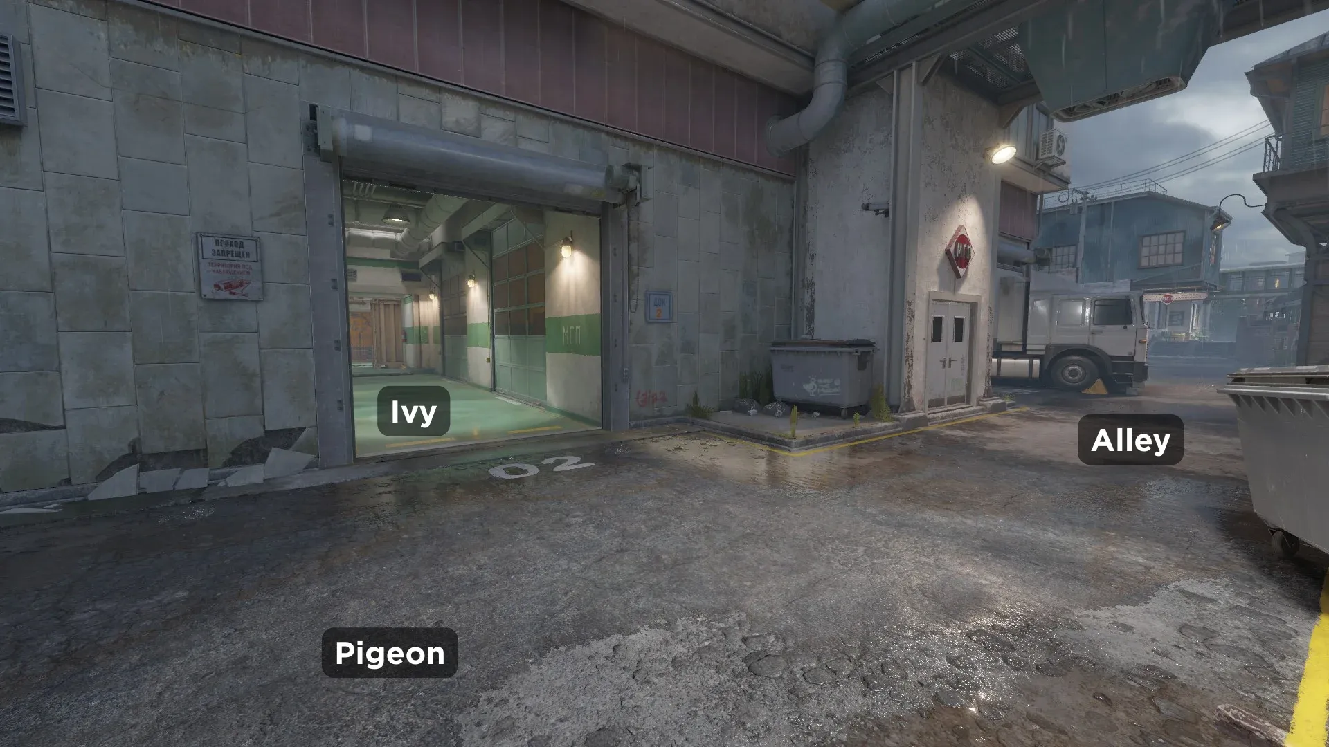 Pigeon, Ivy and Alley spots on Train in CS2
