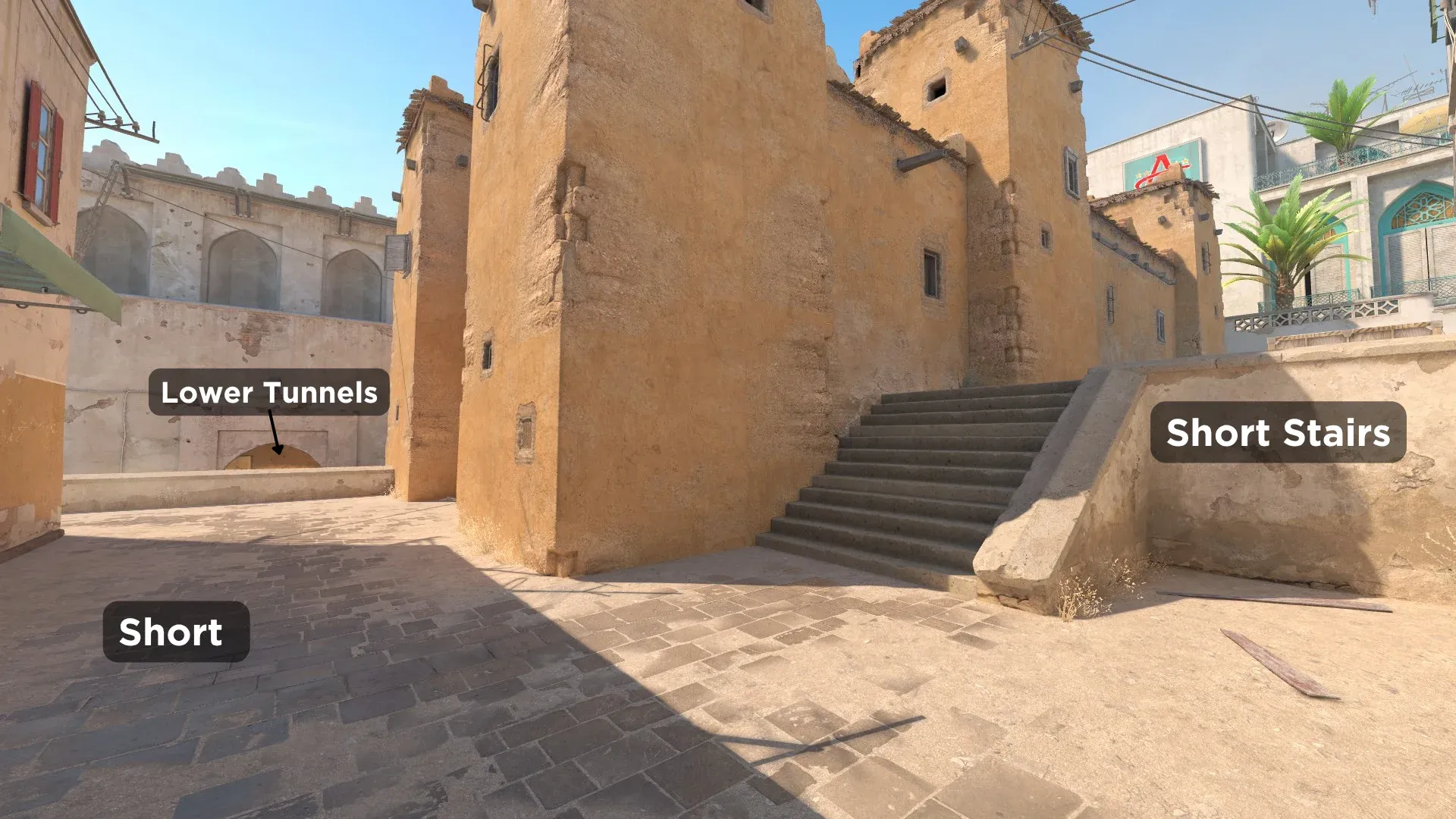 Short and Stairs on A-site on Dust 2 CS2