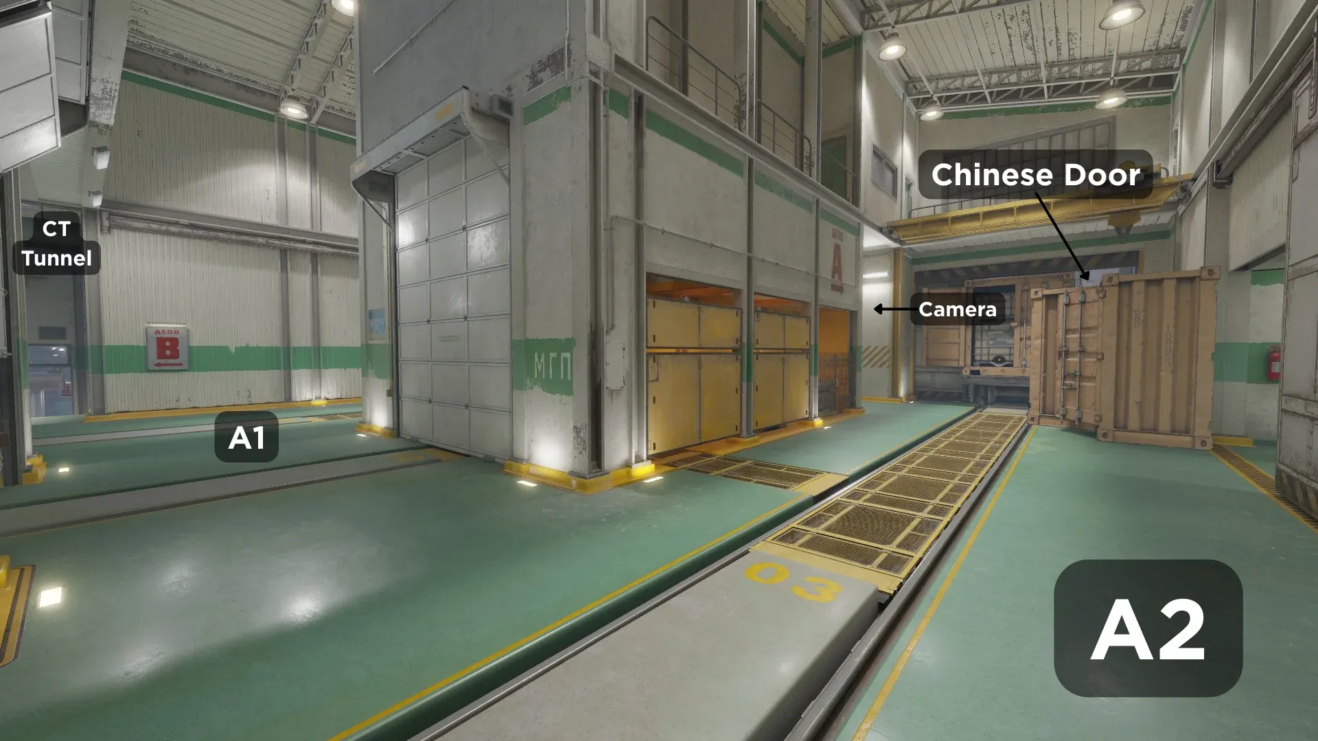 A picture showing A1 and A2 surroundings on Train Map in CS2