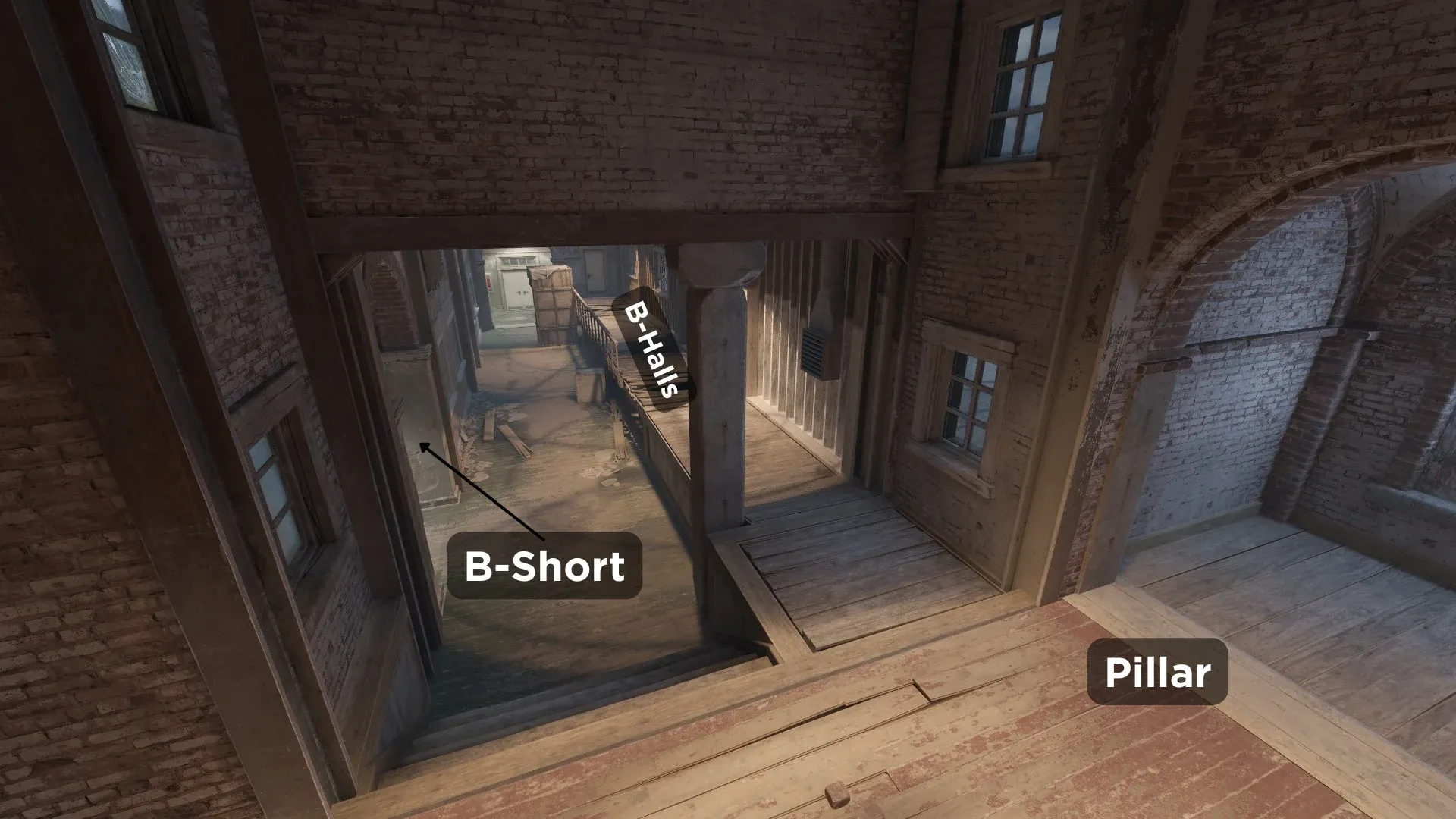 B-Short, B-Halls and Pillars callout images on Train Map in CS2