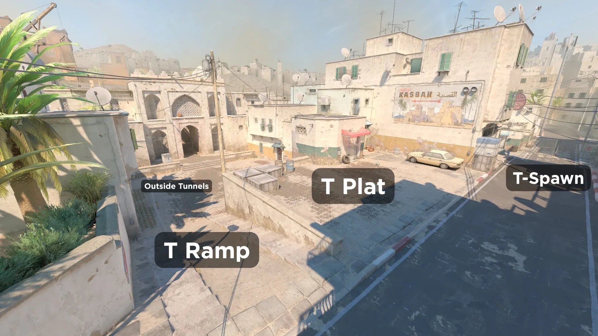 Image featuring Outside Tunnels and T-Spawn on CS2 Dust 2 